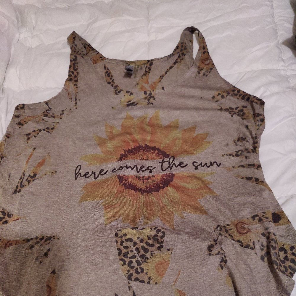 Here Comes The Sun Gray and Leopard Print Tank Tee